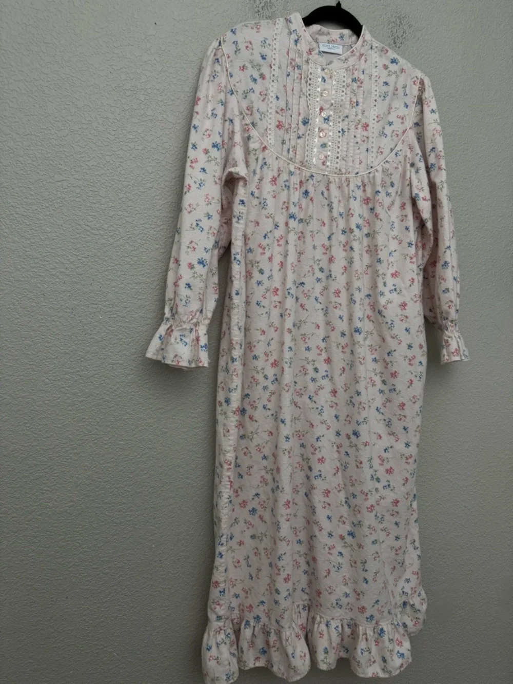 Erika Taylor Cotton Flannel Nightgown Floral Print Large Cottagecore Victorian